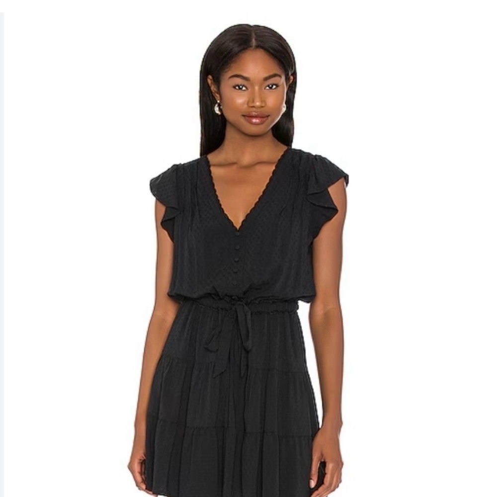 PAIGE Black Mini Dress with Ruffle Sleeves